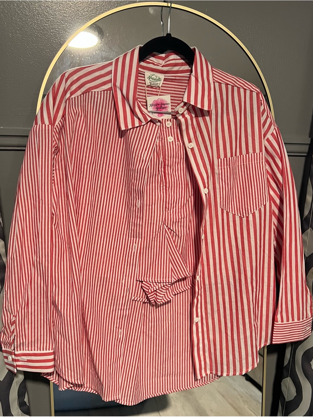 Women's Red & White Striped Button-Down Shirt & Boxer Short Set